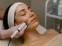 A woman receiving a professional facial treatment in Vancouver, ideal for dry skin, showcasing a glow-enhancing clinical skincare experience.
